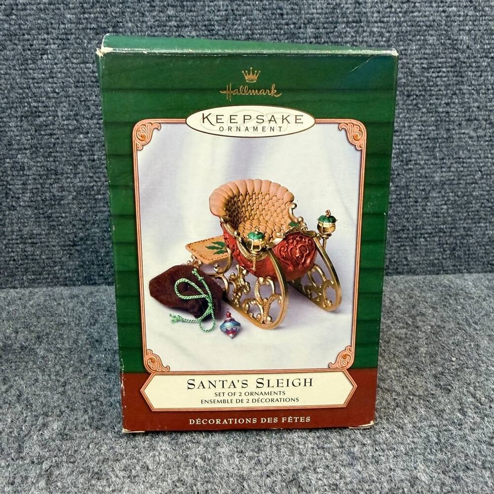 Hallmark Keepsake Santa’s Sleigh Ornament Set 2001 Christmas Decoration Box